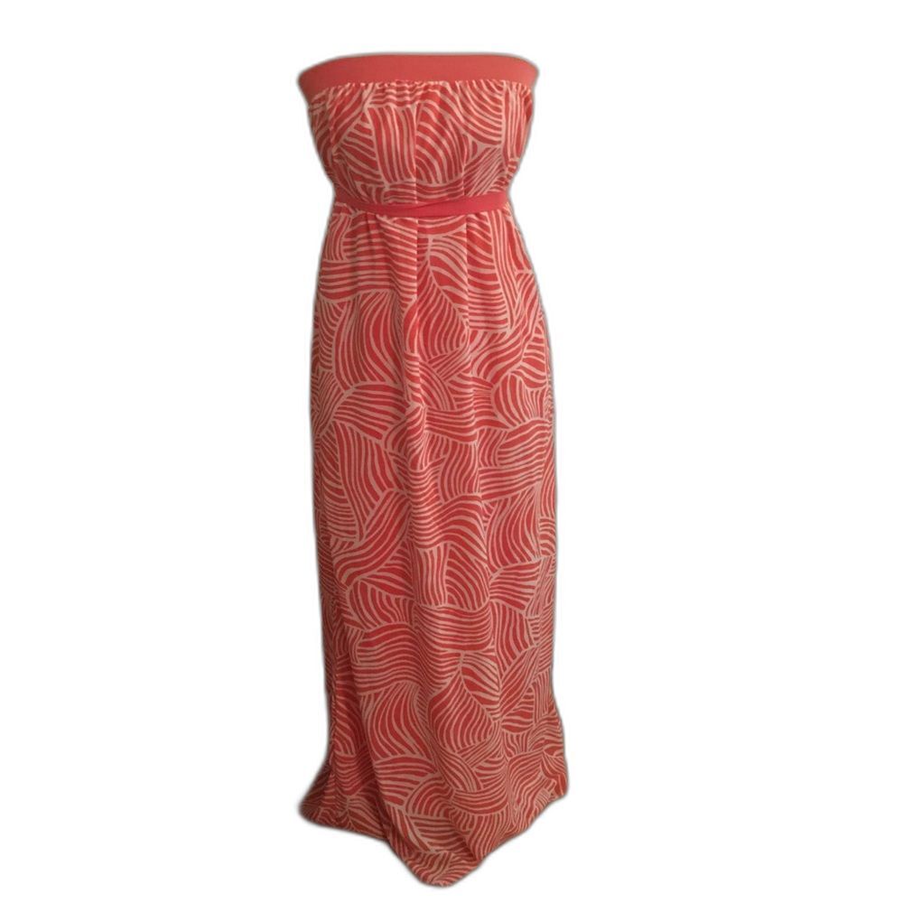 Old Navy Women’s Coral and White Strapless Tube Maxi Dress: SIze Small
